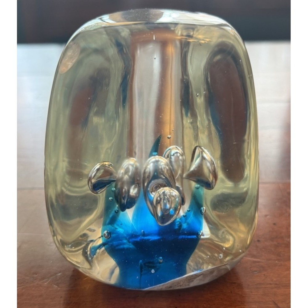 Lot of 5 Vintage Art Glass Paperweights Murano Style Apple Sphere Aquarium Egg